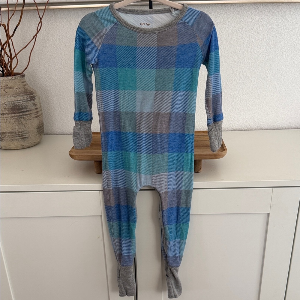 Little Sleepies Blue & Gray Plaid One-Piece Pajama 6-12 Months